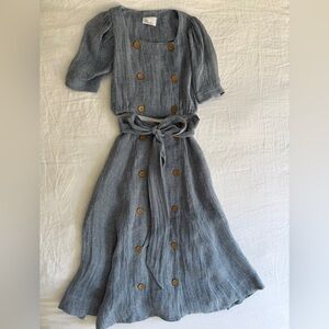 Lisa Marie Fernandez Blue Gauze Button Set Crop Top Wrap Skirt S